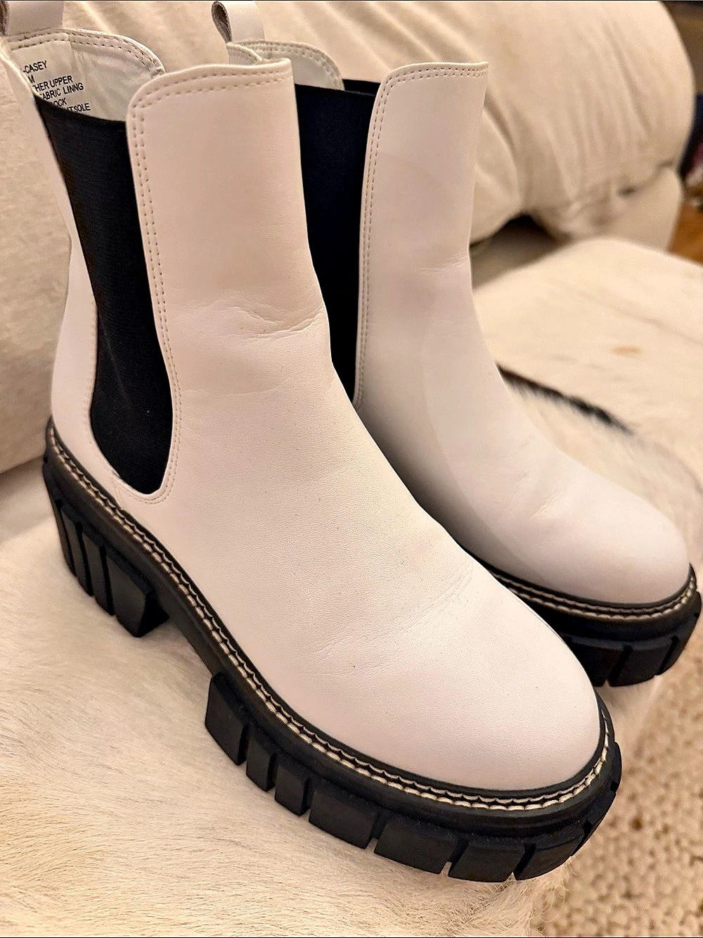 Aqua Casey White & Black Chelsea Lug Sole Ankle Boots